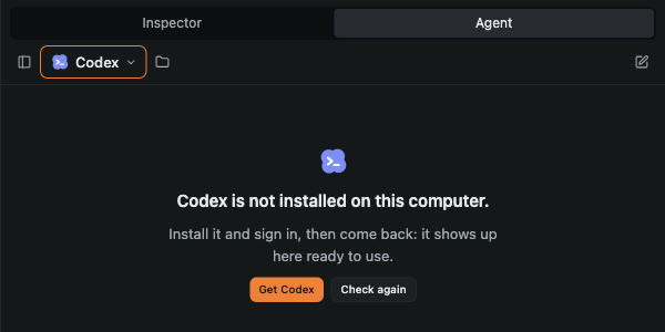 Agent not installed: the chat offers Get and Check again.