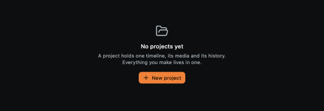 No projects yet? New project sits in the middle of the screen.